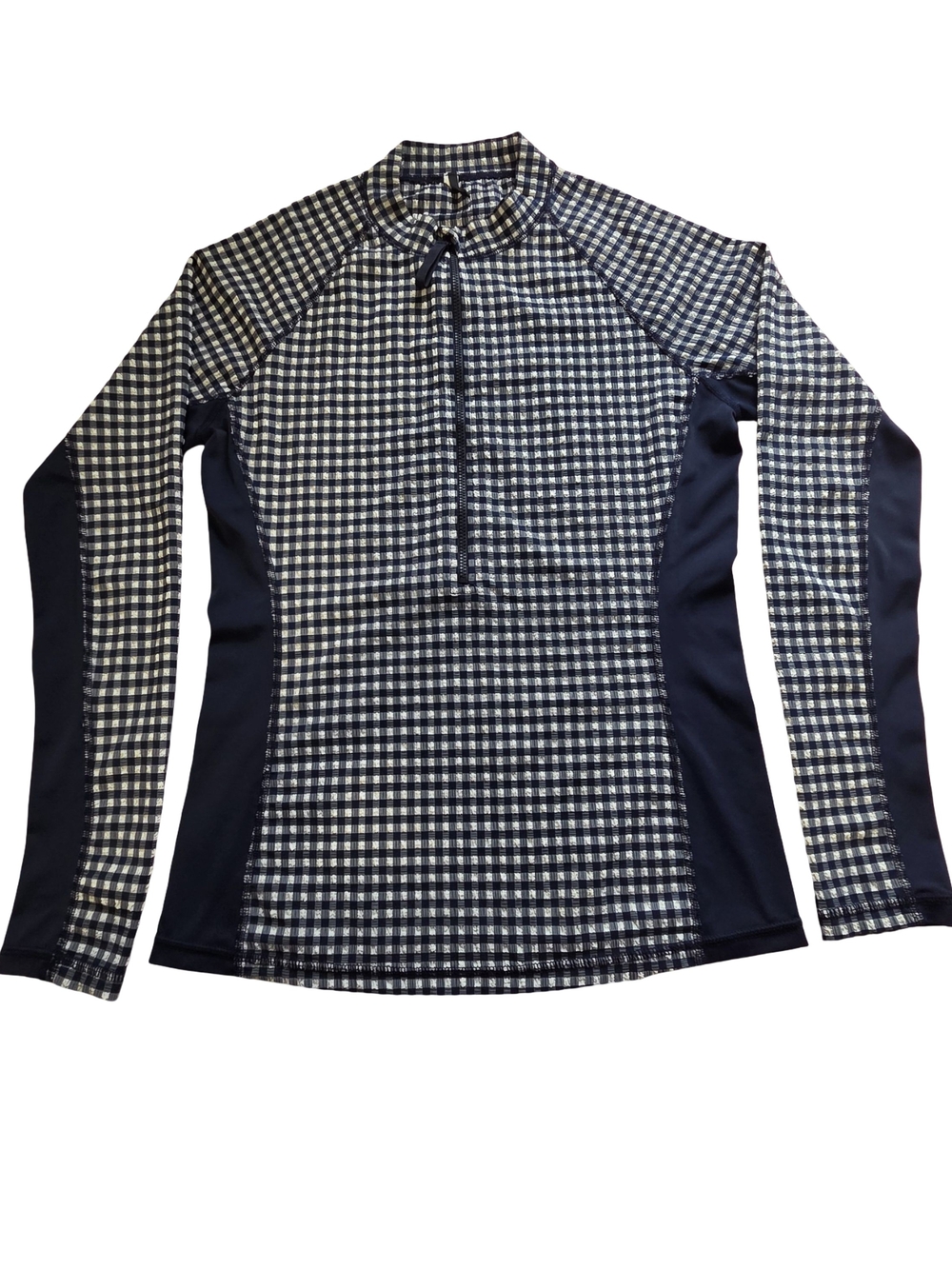 J. Crew Navy and White Check Zip-Front Long-Sleeve Swim Rash Guard